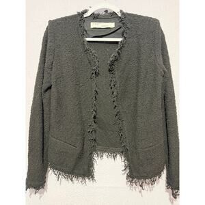 IRO Shavani Jacket 38 US 6 Black Bouclé Tweed Fringe Blazer Chic Minimalist